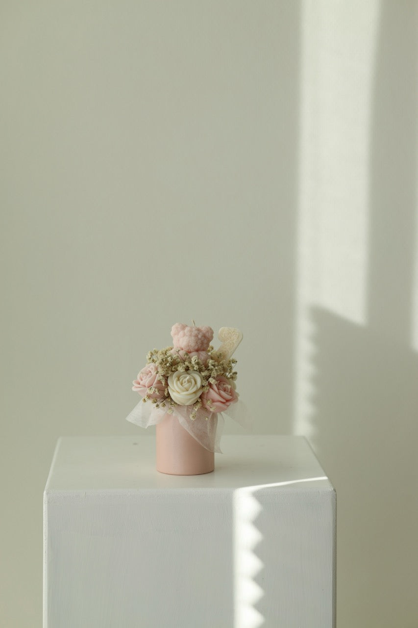 Kerzenstrauß "petite teddy" - handgegossen aus Rapswachs