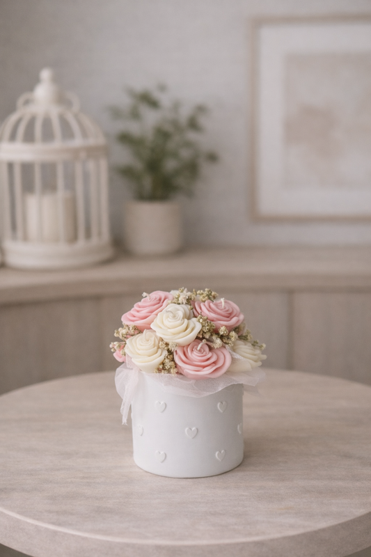 Kerzenstrauß "petit coeur" - handgegossen aus Rapswachs