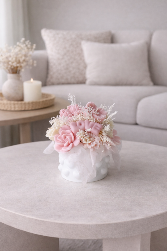 Kerzenstrauß "pink valentine" handgegossen aus Rapswachs