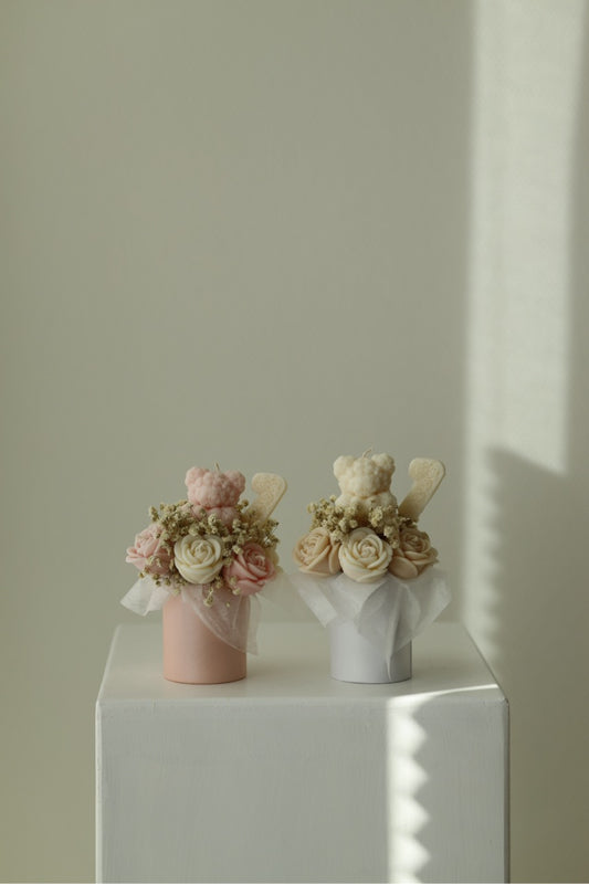 Kerzenstrauß "Teddy Bloom" - handgegossen aus Rapswachs